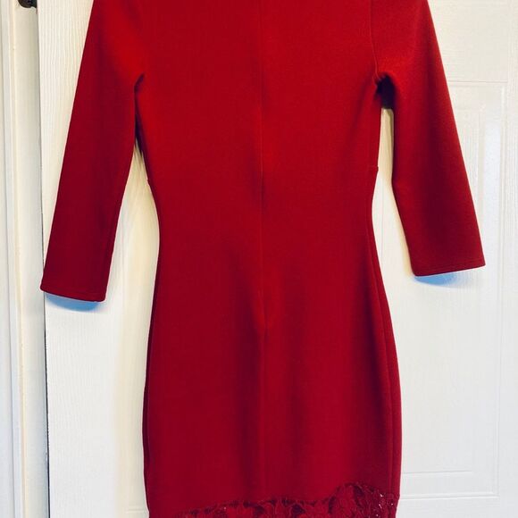 Lulu's Small Red Dress Lace Hem - Picture 2 of 7